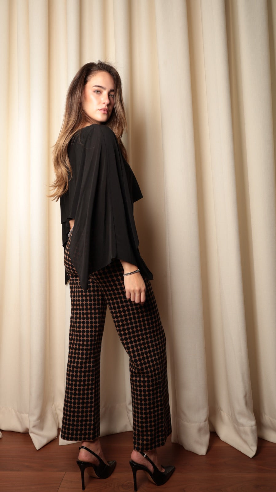 Asymmetric Cape-Overlay Draped Top