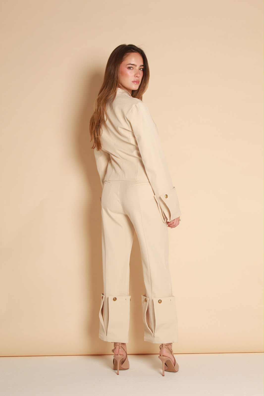 Aurelia Gold Button Cropped Blazer — Black & Ivory