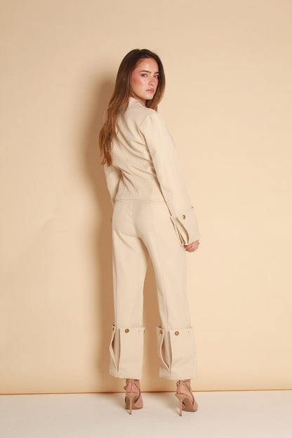 Aurelia Gold Button Cropped Blazer — Black & Ivory