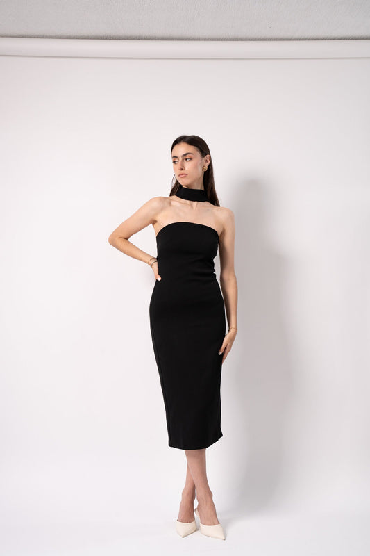 Black Midi Dress With Bow