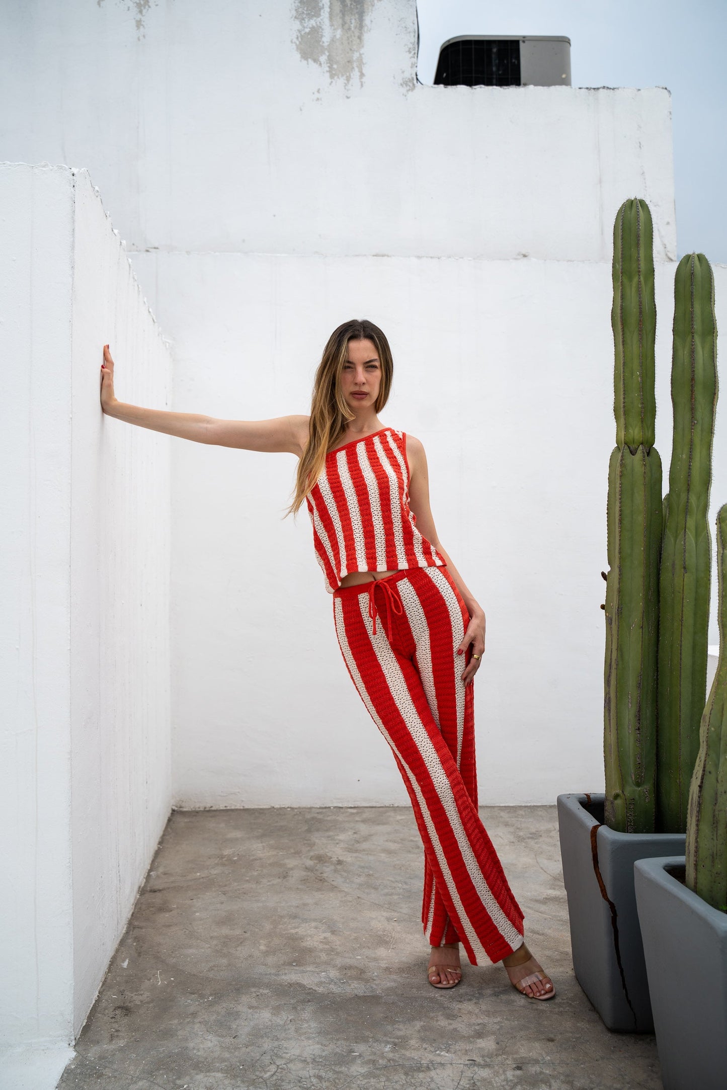 Striped beach off-shoulder top