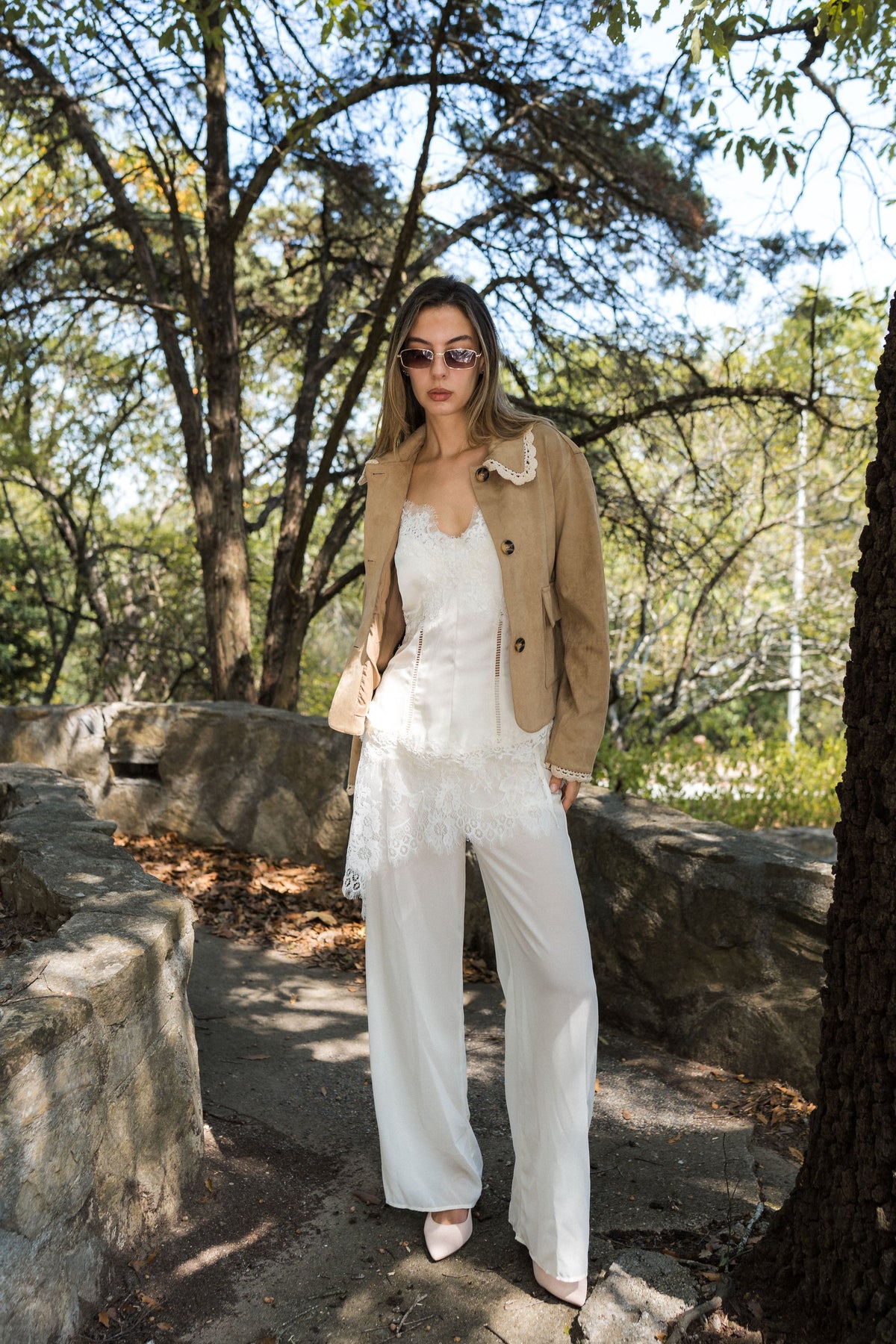 Lace Trim Wide Leg Pants — Ivory