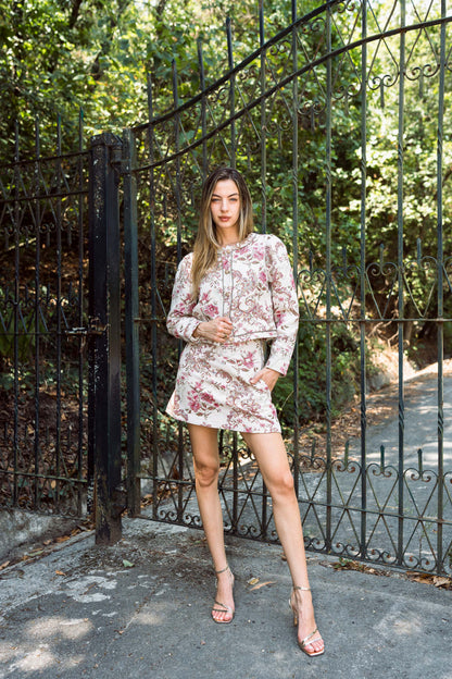 Amara Floral Jacquard Skirt — Ivory & Pink