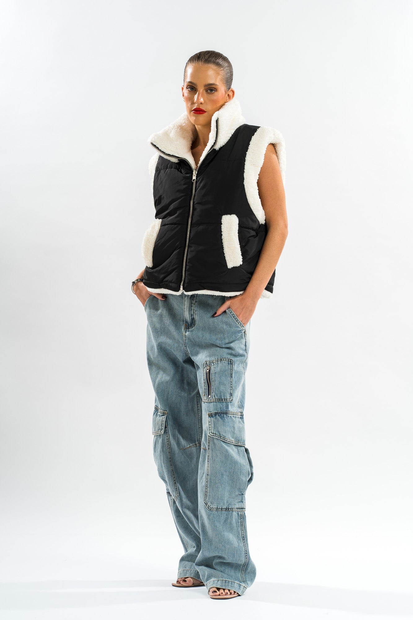 Black and White Puffy Vest