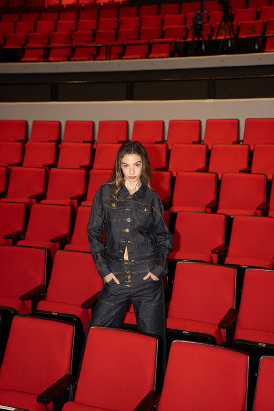 Denim jacket with gold accents PREORDEN