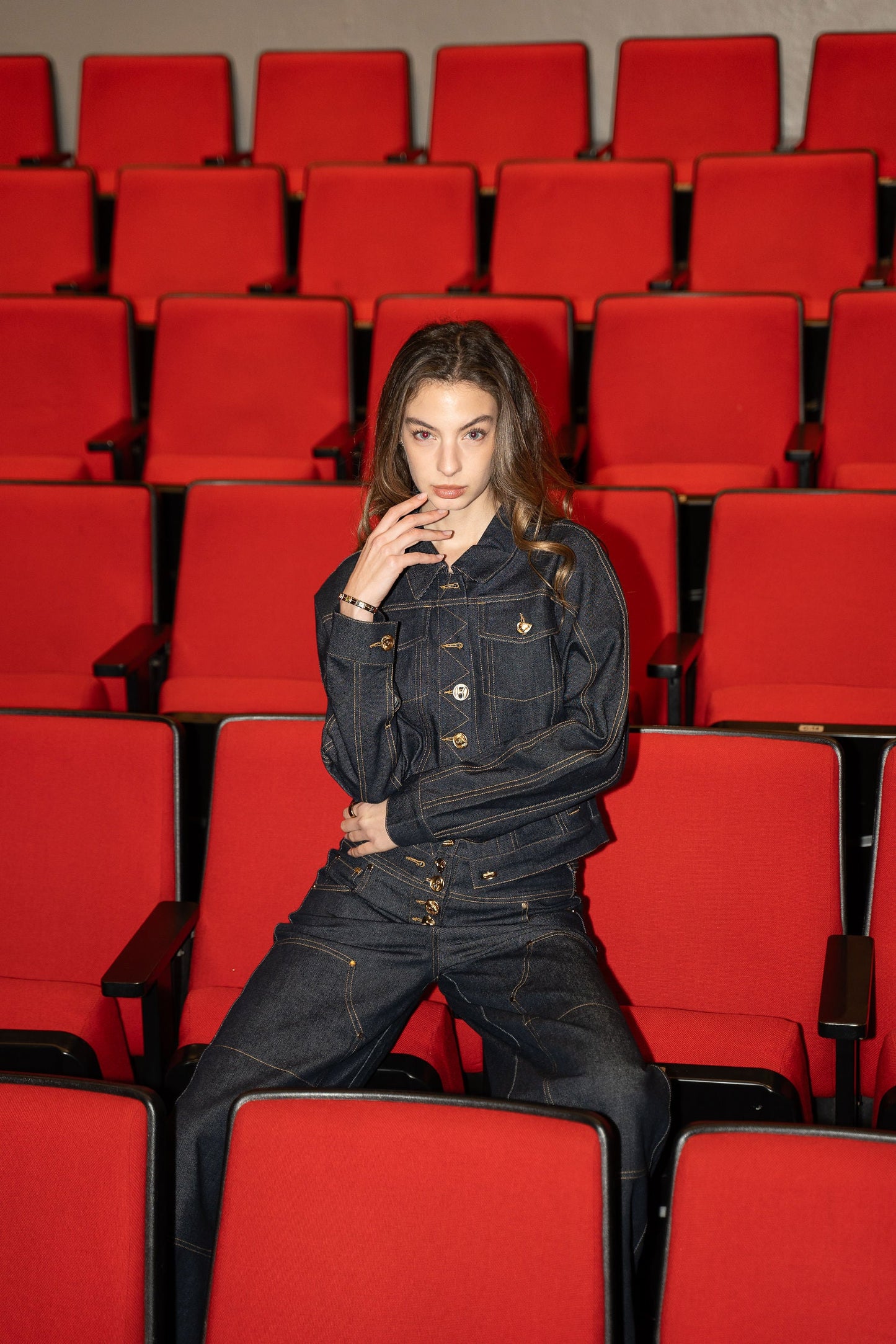 Denim jacket with gold accents PREORDEN