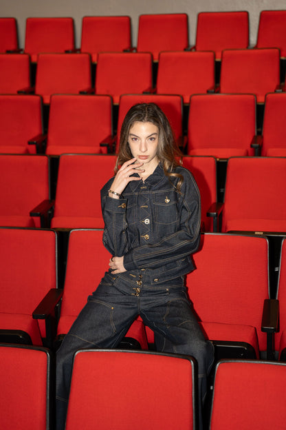 Denim jacket with gold accents PREORDEN