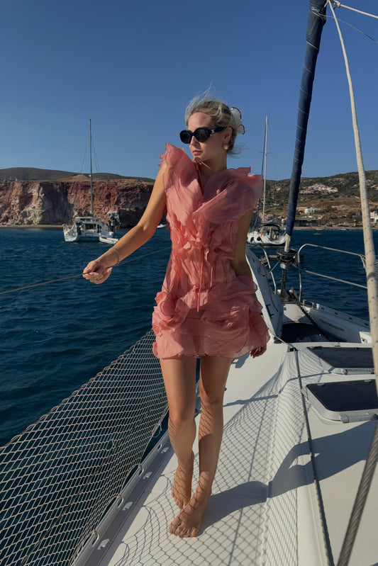 Peach Ruffle Mini Dress