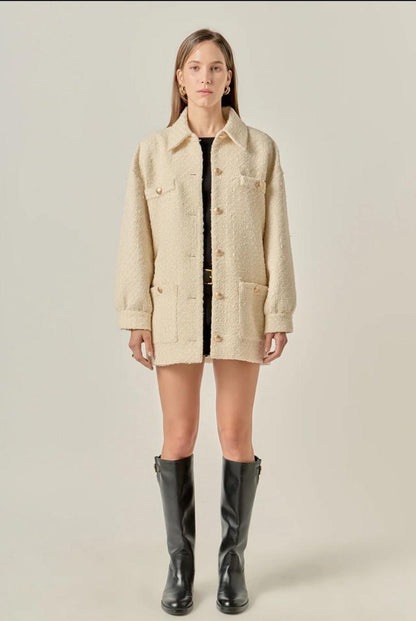 Beige Tweed Long Coat