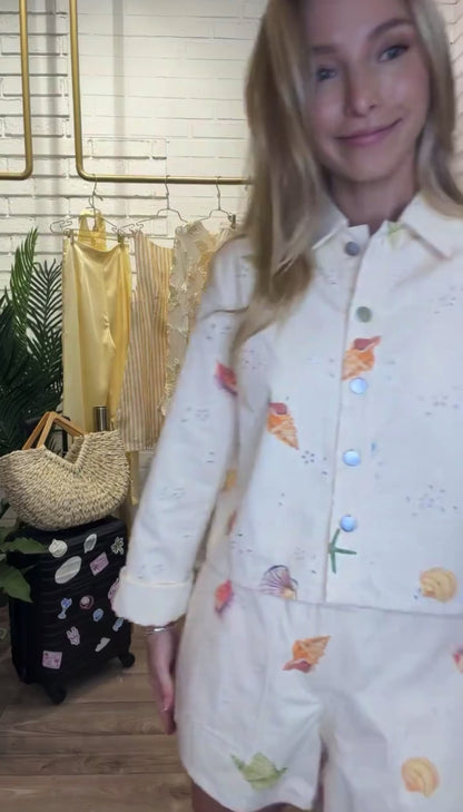 Seashell Print Cropped Jacket